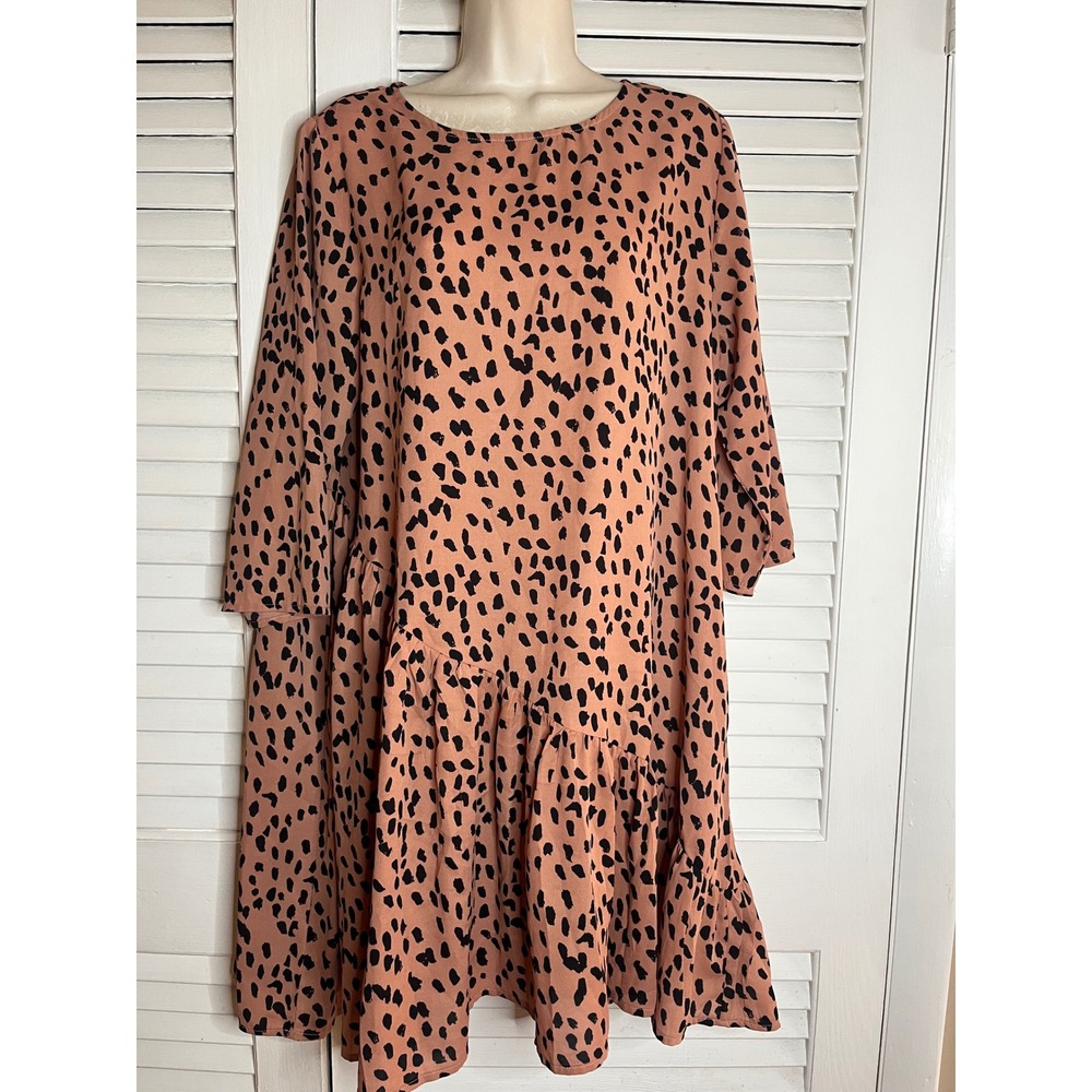Hayden Los Angeles Peach Black Animal Print Babydoll Dress Large H4380